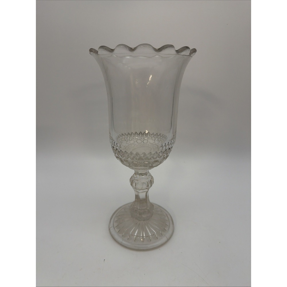 vintage clear pressed glass pedestal celery vase